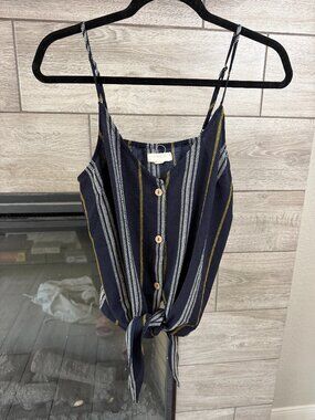 Sandy & Sid Navy Striped Tie Front Cami Tank Top Size S